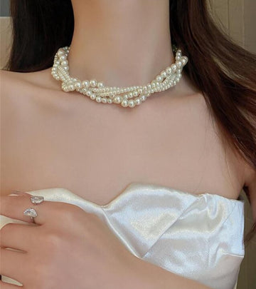 1pc Vintage Cultured Faux Pearl & Twisted Rope Design Multi-Layer Necklace Suitable For Women's Daily Wear