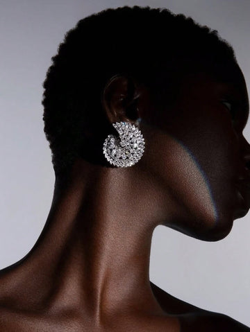 2pcs New Geometric Sparkling Earrings, Rhinestone Elegant Daily Wear Accessories For Women