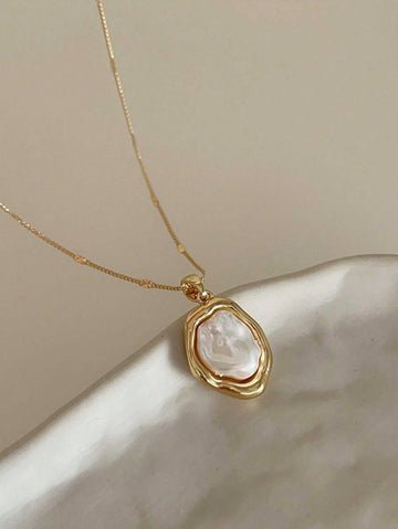 Eterna Glow 1pc Elegant French Baroque Faux Pearl Pendant Necklace, Vintage Style, Women's Simple Daily Wear Party Jewelry, Versatile Fashion Accessory
