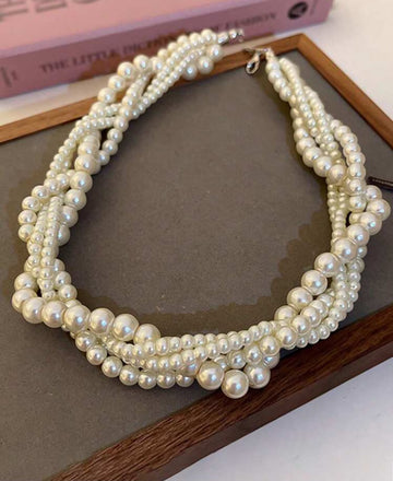 Nooxian 1pc Retro Handmade Baroque Faux Pearl Wrapped Necklace, Elegant Style Pearl Necklaces For Women