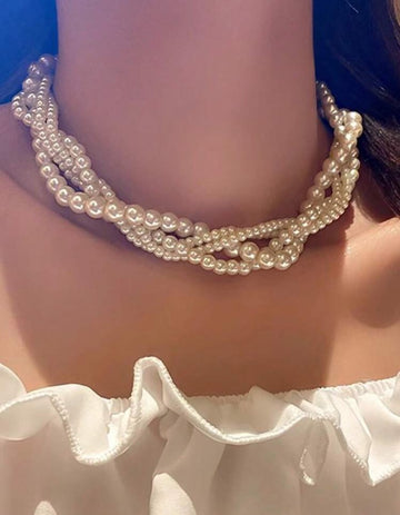Nooxian 1pc Retro Handmade Baroque Faux Pearl Wrapped Necklace, Elegant Style Pearl Necklaces For Women
