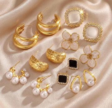 14pcs Luxury Pearl Earrings Set, New Minimalist Unique Design Elegant Earrings For Women