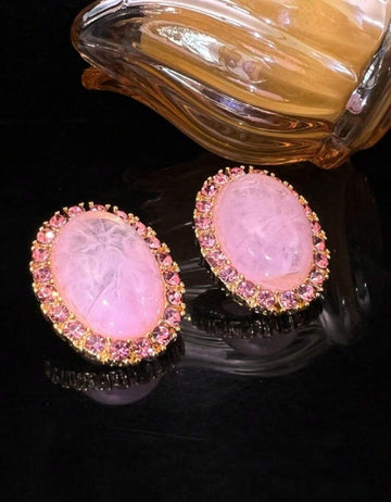 1 Pair Oval Metal & Resin Crystal Earrings, Fashionable European & American Style Earrings For Women & Girls, Suitable For Travel, Wedding, Party, Birthday, Christmas Gift 2025