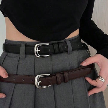 DAZY Women's Simple Yet Elegant Shiny Silver Buckle Leather Belt, Decorative For Students And Youth, Korean Style Fall, Autumn, Halloween
