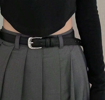 DAZY Women's Simple Yet Elegant Shiny Silver Buckle Leather Belt, Decorative For Students And Youth, Korean Style Fall, Autumn, Halloween