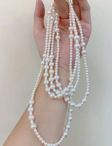 1pc Long Faux Pearl Layered Necklace For Women, Suitable For Daily Wear And As Gift Jewelry