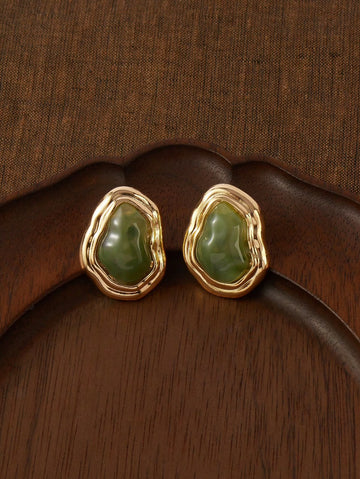 1 Pair Asymmetrical Shaped Minimalist Retro Chic Earrings, Versatile For Commuting And Daily Wear