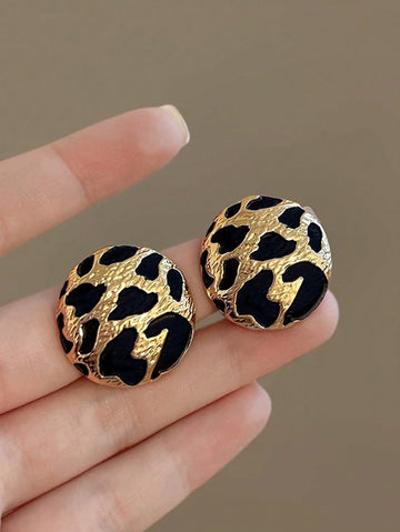 1 Pair Vintage Leopard Print Stud Earrings, Suitable For Women's Daily Commute Wear In Autumn/Winter