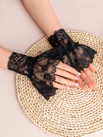 1 Pair Women's Fabric Flared Decorative Cuffs, Suitable For Outfits And Party Decoration,Travel,Festival,Gloves,Camping