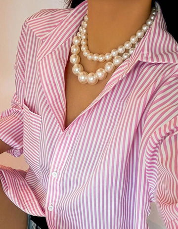 2pcs/Set Fashionable Elegant Asymmetrical Faux Pearl Beaded Necklace Set For Women's Gorgeous Evening Party Runway Jewelry And Gift For Her On Holidays