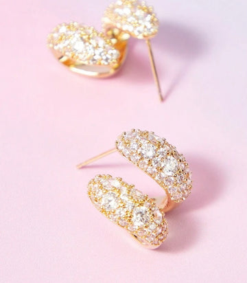 SHEIN BAE 1pair Fashion Luxury Rhinestone Double Row Statement Earrings