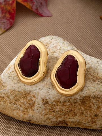 1 Pair Asymmetrical Shaped Minimalist Vintage Elegant Earrings, Versatile For Daily Wear