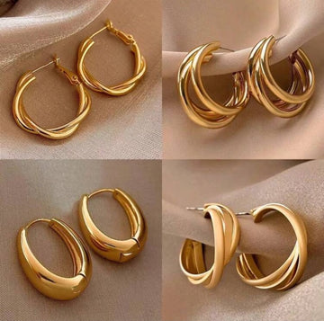 8pcs Retro Luxury Gold Tone Earrings Set, Pearl Stud Earrings, Unique Metal Earrings For Women