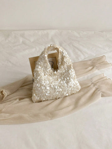 1pc Women's Minimalist Sequin Decor Sparkling Small Handbag, Elegant Evening Clutch Suitable For Dates, Banquets, And Parties , Sequin ,Beach Bag