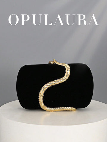 OpulAura Women's Retro Fashion Velvet Clutch Bag, Snake Clasp Design, European & American Style,  High-Quality Chain Strap