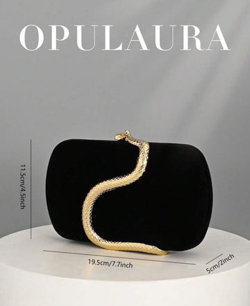 OpulAura Women's Retro Fashion Velvet Clutch Bag, Snake Clasp Design, European & American Style,  High-Quality Chain Strap