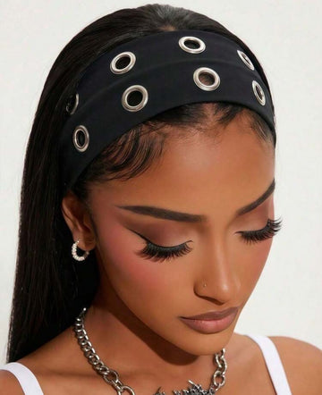 2/1pcs Fashion Punk Gothic Soft Non-Slip Elastic Hollow Out Headband, Beach Yoga Sports Daily Casual Headband Summer Hair Accessories