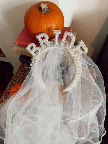 1pc Bridal Pearl Headband Veil Wedding Headpiece Hair Accessory