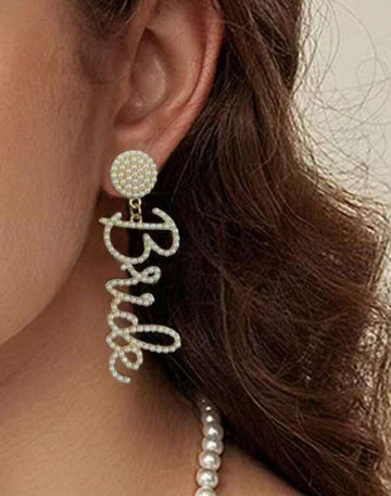 1 Pair Faux Pearl Letter Bride Earrings, Red Bride Earrings, Bridal Jewelry Accessories, Suitable For Daily Wear, Wedding, Honeymoon, Bachelorette Party Gift
