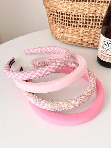 4pcs/Set Pink Girls Hair Clips, 1.5cm Sponge Headbands, Cute & Fashionable Hair Accessories For Girls