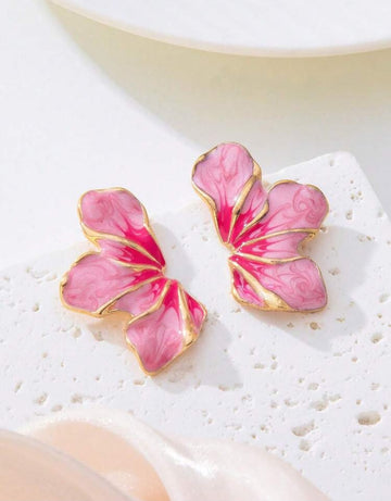 1 Pair Summer Sweet Cute Vacation Style Handmade Enamel Gradient Fading Pink Half Flower Stud Earrings, Fashion Jewelry