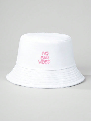 1pc Unisex Embroidered "NO BAD VIBES" Breathable Casual Bucket Hat, Versatile Outdoor Sun Protection