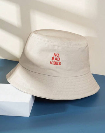 1pc Unisex Embroidered "NO BAD VIBES" Breathable Casual Bucket Hat, Versatile Outdoor Sun Protection