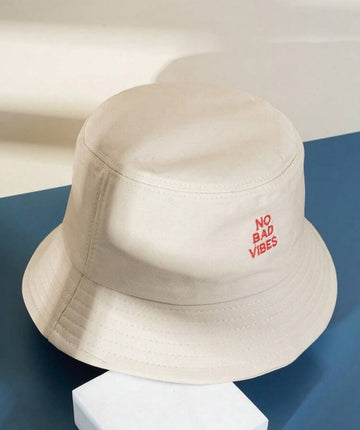 1pc Unisex Embroidered "NO BAD VIBES" Breathable Casual Bucket Hat, Versatile Outdoor Sun Protection