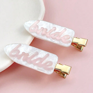 2Pcs Pink Bride Hair Clips, Invisible Bangs & Side, Non-Slip Bangs Barrettes For Bachelorette Wedding Party Favors & Daily Makeup