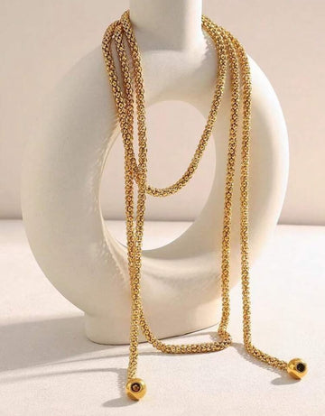1pc 18K Gold Plated Stainless Steel Layered Necklace For Women, Hypoallergenic Multi-Layer Beaded Pendant Long Chain, Matte Waterproof Statement Bohemian Jewelry, Unique Design For Daily Wear, Party, Wedding, Ideal Gift For Women