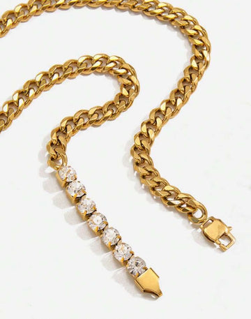 1pc 18K Gold Plated Stainless Steel Hip Hop Personalized Rhinestone Short Chain Choker Necklace For Women, Suitable For Daily Wear.