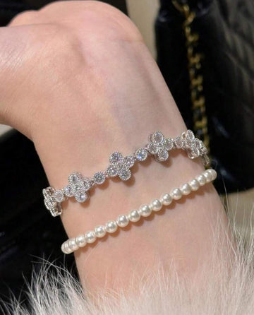 Stainless Steel Four-Leaf Flower Bracelet With Zirconia, Delicate Jewelry For Women