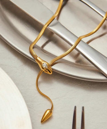 Classic Minimalist Zirconia Snake Necklace, 18K Gold Plated Stainless Steel Snake Chain, Stackable, For Women