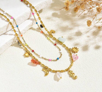 1pc Women's Gold-Tone Sea Lion, Star, Moon, Faux Pearl, Heart, Sun Beaded Necklace, Bohemian Style, Beach Hawaii Holiday Accessory Jewelry, Suitable For Summer Beach Vacation, Matching Use