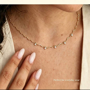 S SHOPBOHO 1pc Stainless Steel Delicate Waved Link Chain Collarbone Necklace With Crystal Diamond Minimalist Layering Gold Collar