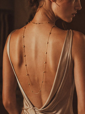 125cm Ultra Long Layering Necklace 18K Gold PVD Stainless Steel Tarnish Free Waterproof Minimalist Bean Bead Dress Backdrop Chain Women Jewelry