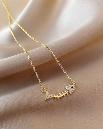 1PC Sparkling Bone Exquisite Glittering Fish Bone Pendant Ultra-Thin Necklace Women's High-End Jewelry