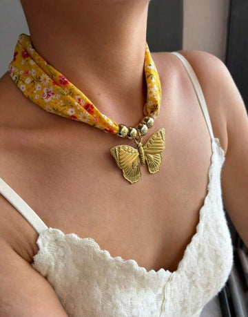 1pc New Chinese Style Elegant Silk Scarf Design Stainless Steel Butterfly Pendant Necklace For Women