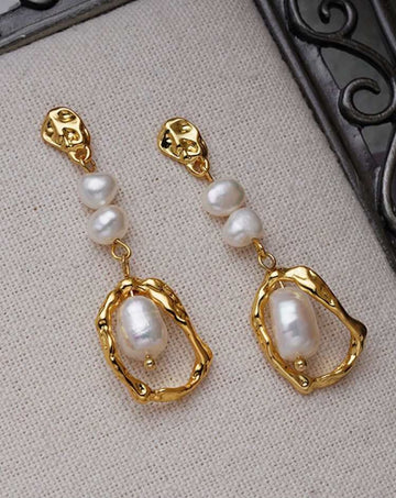 1pair Natural Pearl Earrings For Women, European And American Style Luxurious Long Ear Studs With High-End Feeling