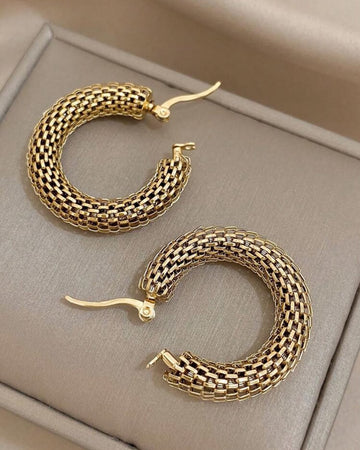 1 Pair Vintage Hollow Hoop Earrings, Stainless Steel Earrings For Women, Elegant Gold Tone Circular Earrings, Suitable For Daily Wear, Parties, Birthdays, Can Be Given As Jewelry Gifts