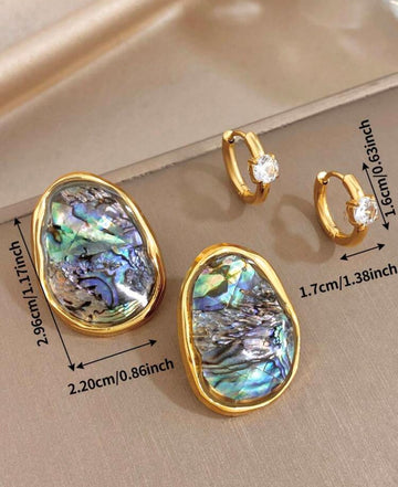 Luxuy Asymmetrical Abalone Shell Zirconia Stud Earrings For Women,Steel Gold Jewelry Gift,For Daily Party Birthday Valentine's Day, Boho/Y2K Accessories