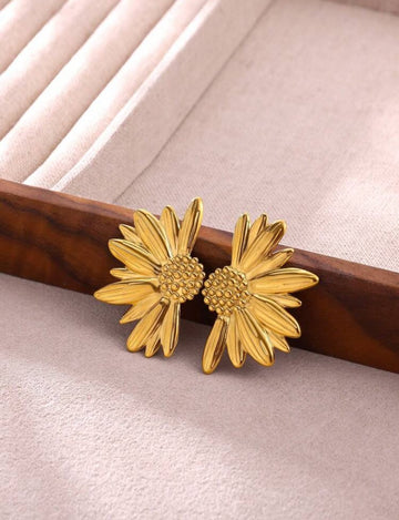 1 Pair Vintage Large Sunflowers Stud Earring For Women Gold Color Stainless Steel Geometry Earrings Elegant Holiday Jewelry Gift