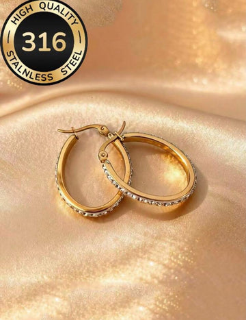 Luxury Delicate Diamond Inlaid Small Round Earrings, Gorgeous And Elegant Design, Made Of 316 Stainless Steel
