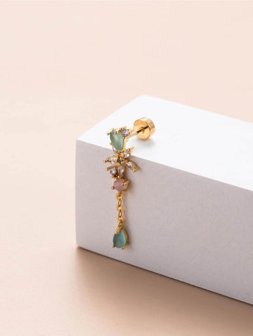 1pc Fashionable Minimalist Micro Inlaid Diamond Chain Link Stainless Steel Cartilage Piercing Earring