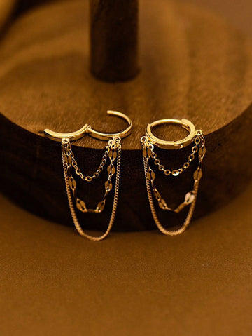 1 Pair Exquisite Stainless Steel Chain Earrings, Suitable For Women And Girls, Fashionable Daily Wear, Perfect Gift For Her