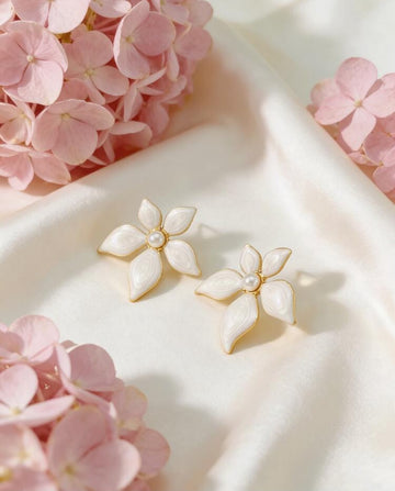 Women's Gold Flower Earrings, Gold Crystal Pearl Earrings, Spring & Summer Floral Statement Earrings, Jewelry Accessories