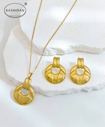 KASHIDAN 1 Set Gold Stainless Steel Waterproof Anti-Fade Hypoallergenic Women's Necklace And Earrings Set
