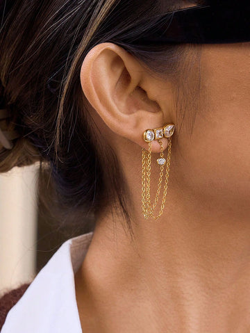 1 Pair Women's Fashion Jewelry Stud Earrings, Bohemian Style, 18K Gold Plated Stainless Steel, Daily Wear, Charming Women's Accessories, Gift For Sisters And Friends