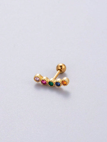 1pc Elegant Minimalist Colorful Zirconia Bohemian Stainless Steel Cartilage Earring