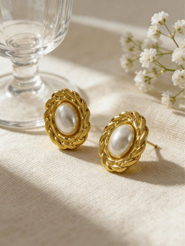 1 Pair Fashion Elegant Personalized Gold Earrings.Crafted From High-Grade Stainless Steel With An Finish, These Elegant, Vintage-Inspired Earrings Are Perfect For Festive Occasions. Stainless Steel Earrings